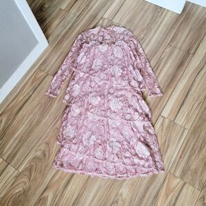 Rina Di Montella Tiered Lace Illusion Mother Bride Long Sleeve Dress Blush Pink